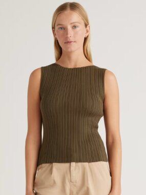 NWT Quince Cotton Cashmere Ribbed Tank Olive Green